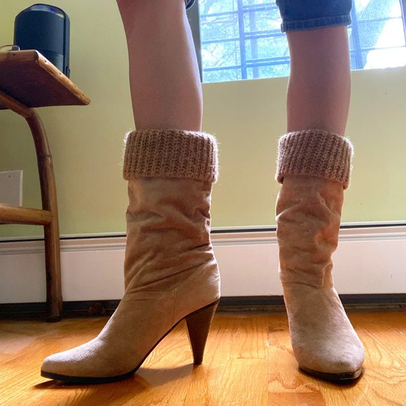Tan Suede Slouch Boots - Picture 2 of 7